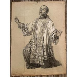 Enrico Reffo (1831 - 1917) Study Of A Kneeling Priest