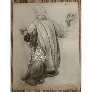 Enrico Reffo (1831 - 1917) Study Of A Kneeling Priest