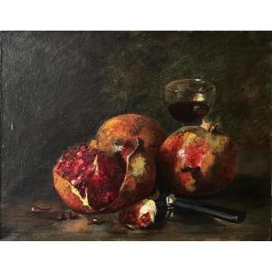 French School, Late 19th Century - Still Life With Pomegranates