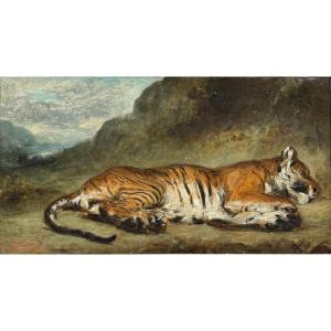 Pierre Andrieu (1821 - 1892) Tigre allongé