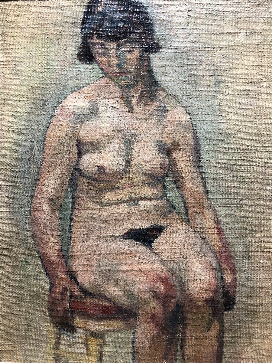 Maurice Loutreuil, Oil On Canvas, Seated Female Nude, Circa 1910-photo-2