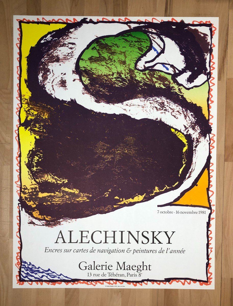 Affiche En Lithographie, Pierre Alechinsky, Encres Sur Cartes de navigation, 1981 Maeght 