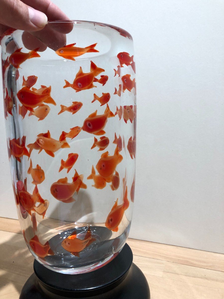 Murano Blown Glass Vase, Goldfish, Year 70-80, To Identify-photo-2