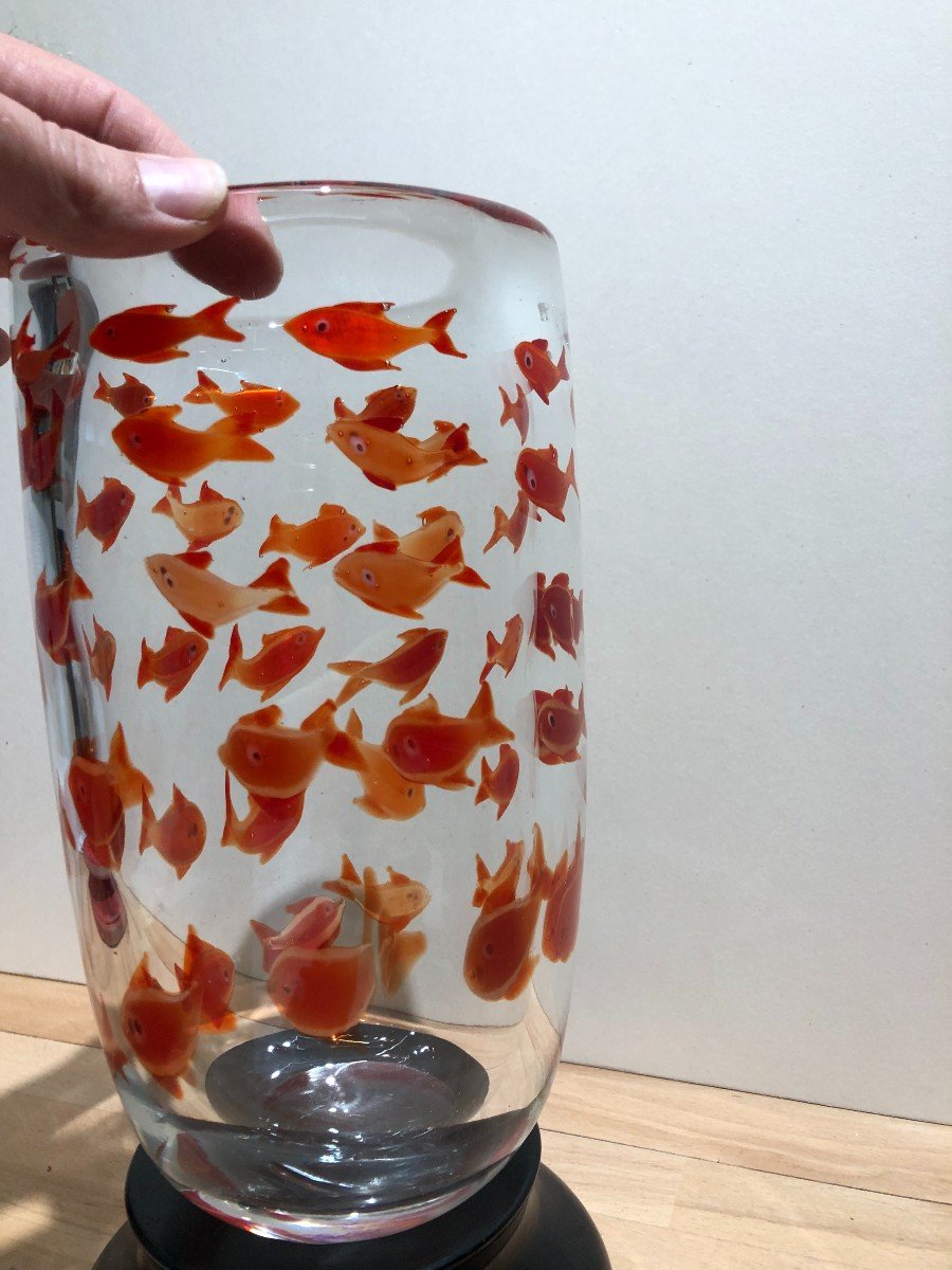 Murano Blown Glass Vase, Goldfish, Year 70-80, To Identify-photo-3