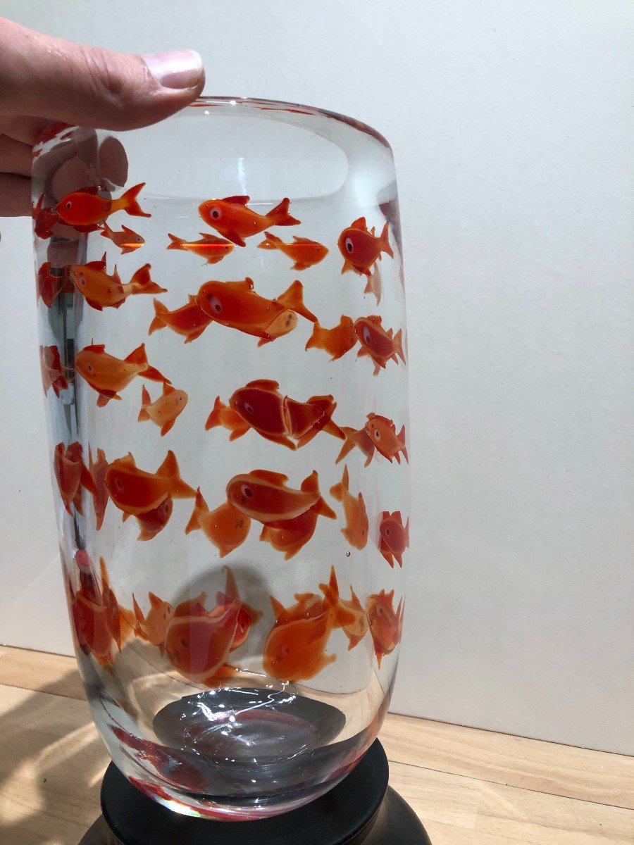 Murano Blown Glass Vase, Goldfish, Year 70-80, To Identify-photo-4