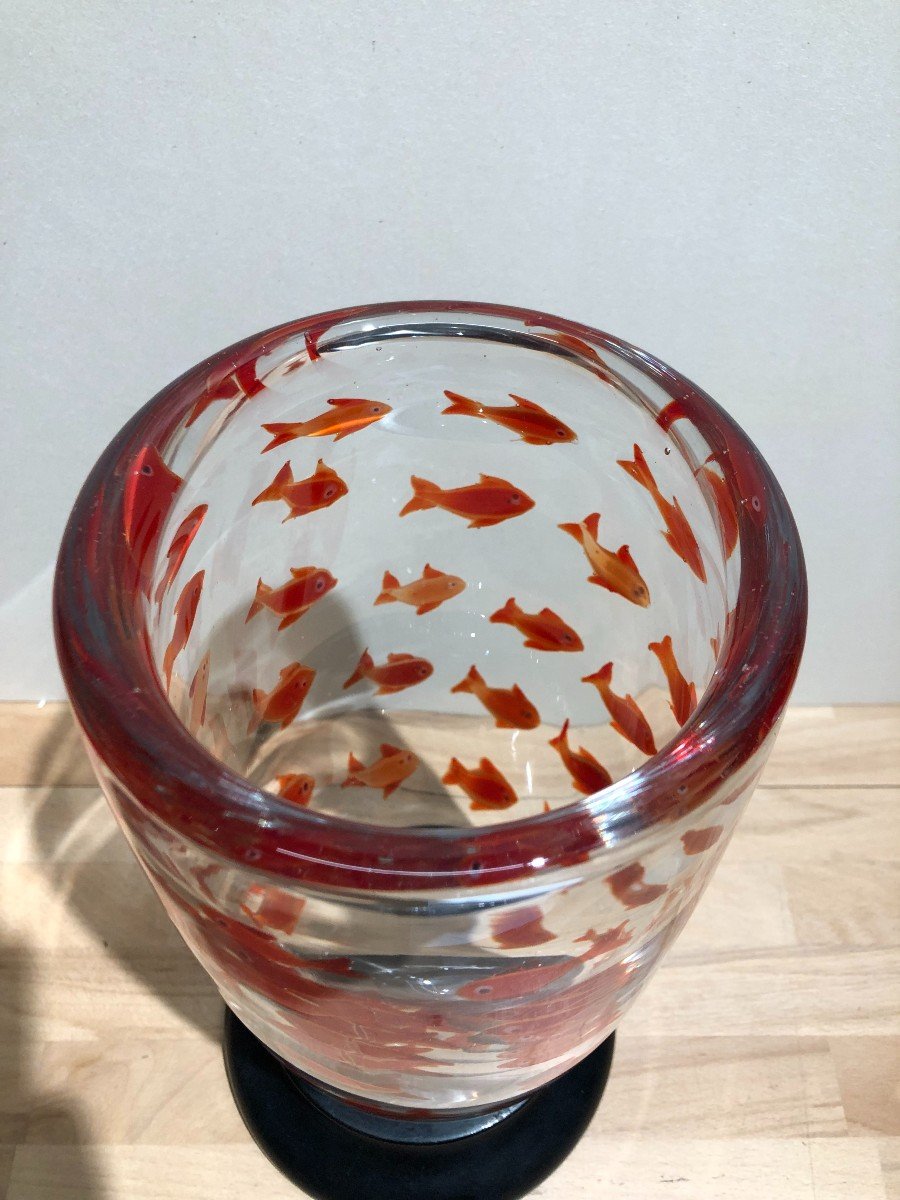 Murano Blown Glass Vase, Goldfish, Year 70-80, To Identify-photo-2