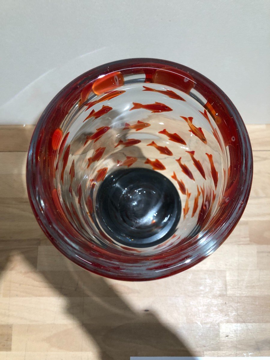 Murano Blown Glass Vase, Goldfish, Year 70-80, To Identify-photo-3