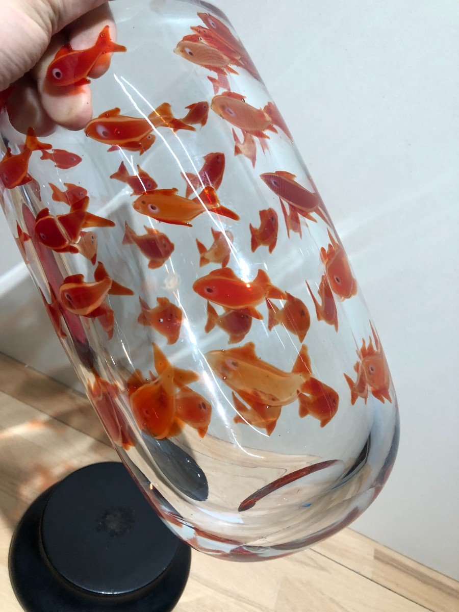 Murano Blown Glass Vase, Goldfish, Year 70-80, To Identify-photo-4