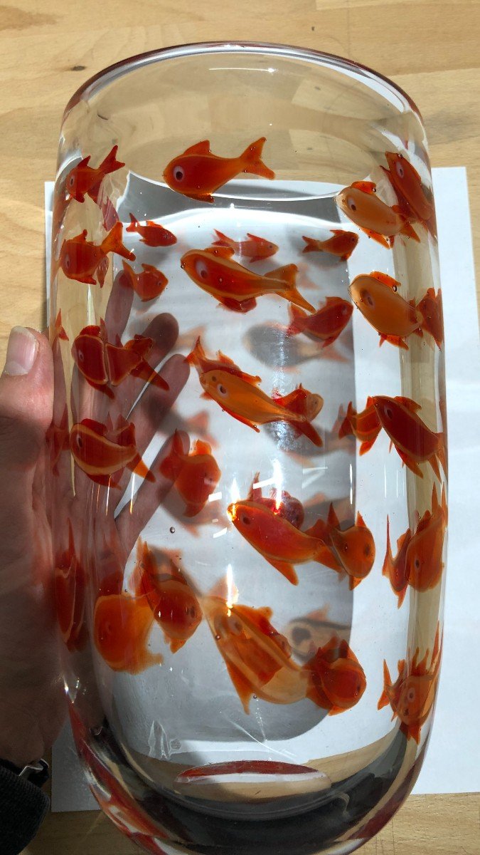 Murano Blown Glass Vase, Goldfish, Year 70-80, To Identify-photo-5