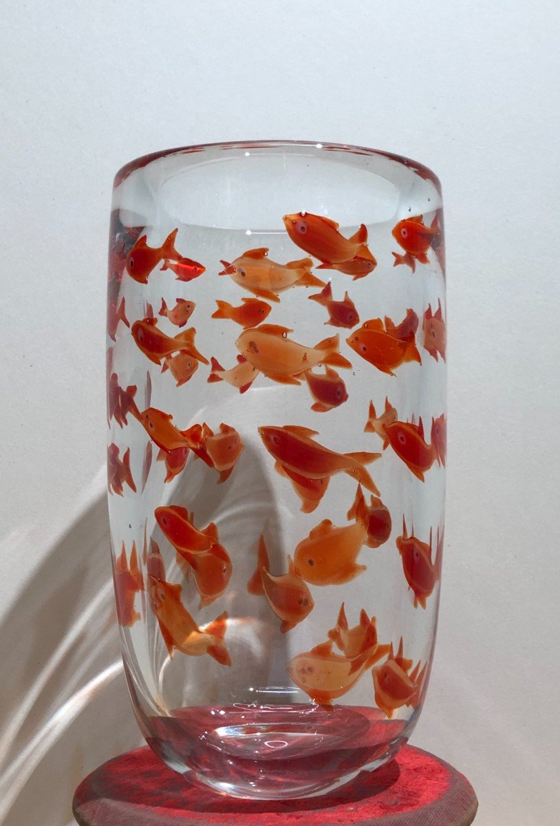 Murano Blown Glass Vase, Goldfish, Year 70-80, To Identify
