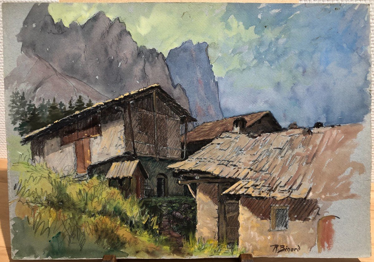 Mountain Village To Be Located, Watercolor, Circa 1940, Alps, Haute-savoie, Robert Bénard-photo-2