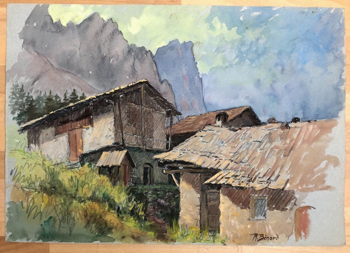 Mountain Village To Be Located, Watercolor, Circa 1940, Alps, Haute-savoie, Robert Bénard