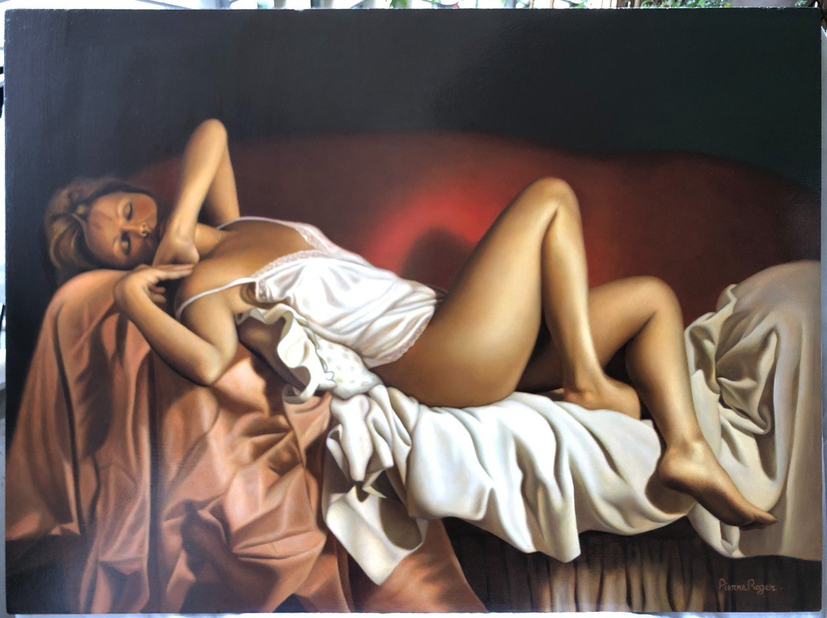 Hyperrealism, Belgium, Female Nude, Pierre Roger, Oil On Panel-photo-2