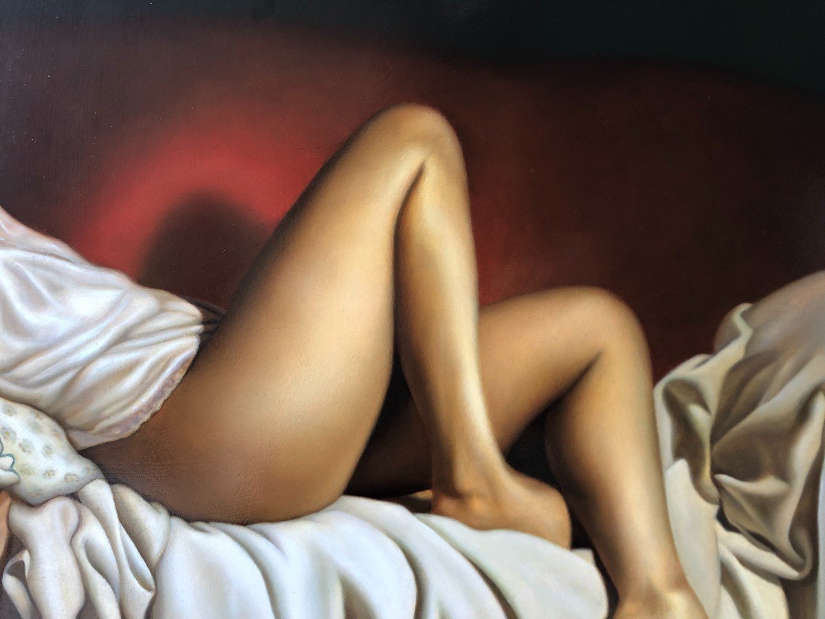 Hyperrealism, Belgium, Female Nude, Pierre Roger, Oil On Panel-photo-2