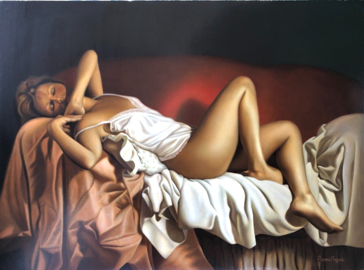 Hyperrealism, Belgium, Female Nude, Pierre Roger, Oil On Panel