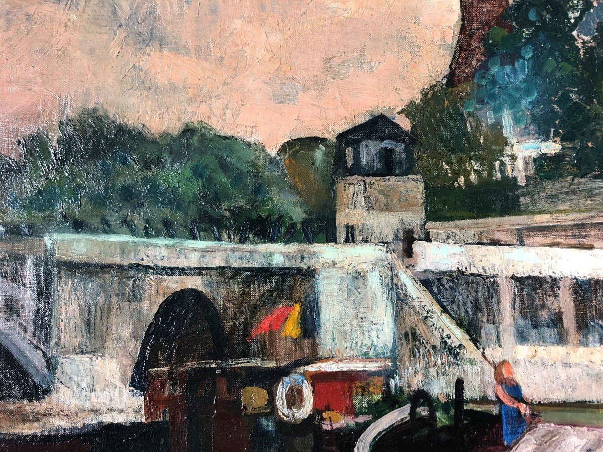 Tableau Peinture La Seine Au Pont Sully - Ondine Magnard Vlach - Paris Bateau-photo-2