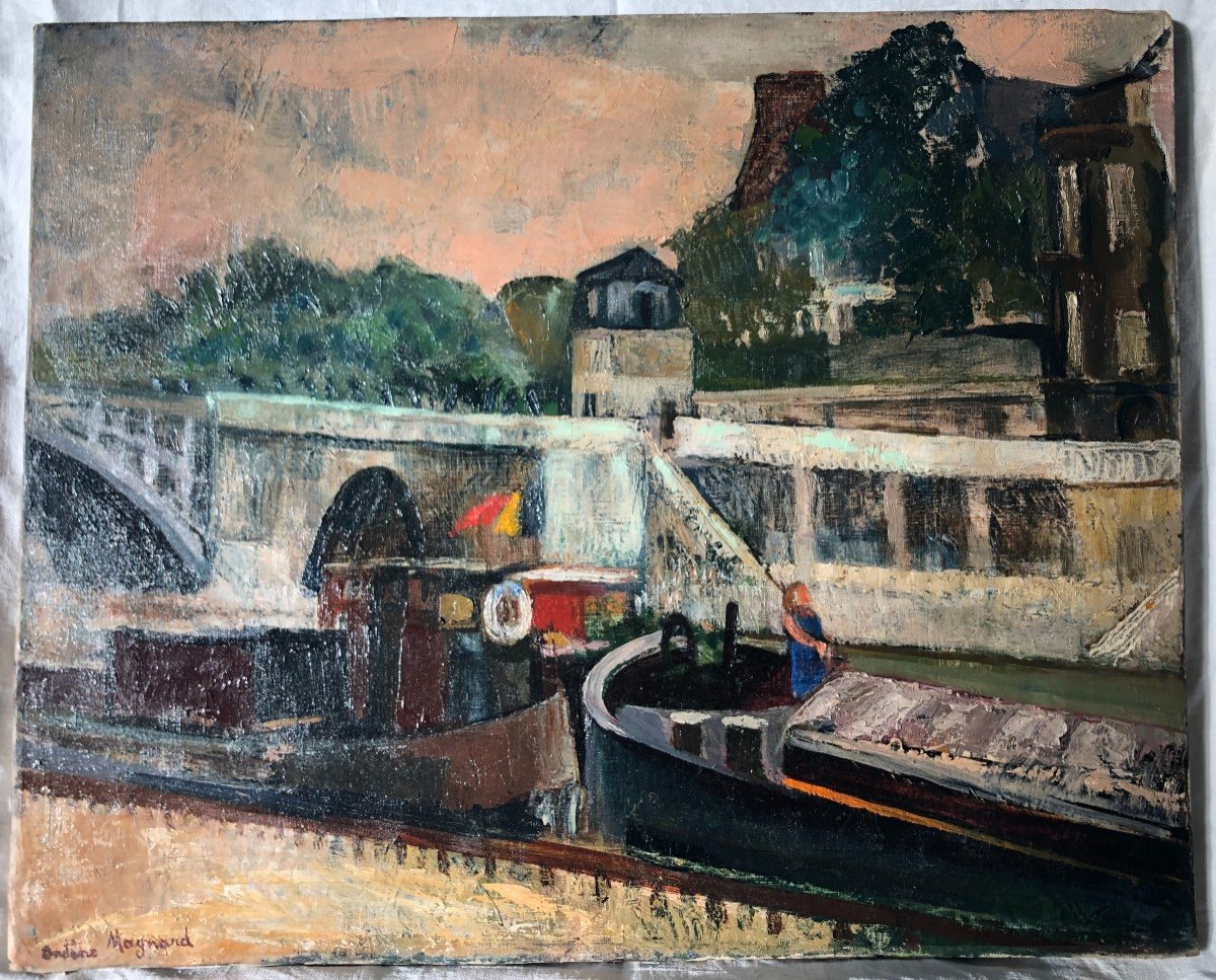 Tableau Peinture La Seine Au Pont Sully - Ondine Magnard Vlach - Paris Bateau