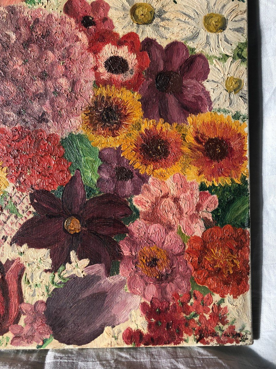 Juliette Juvin Huile Sur Toile " Fleurs " Tableau Peinture Peintre Art Naïf-photo-3