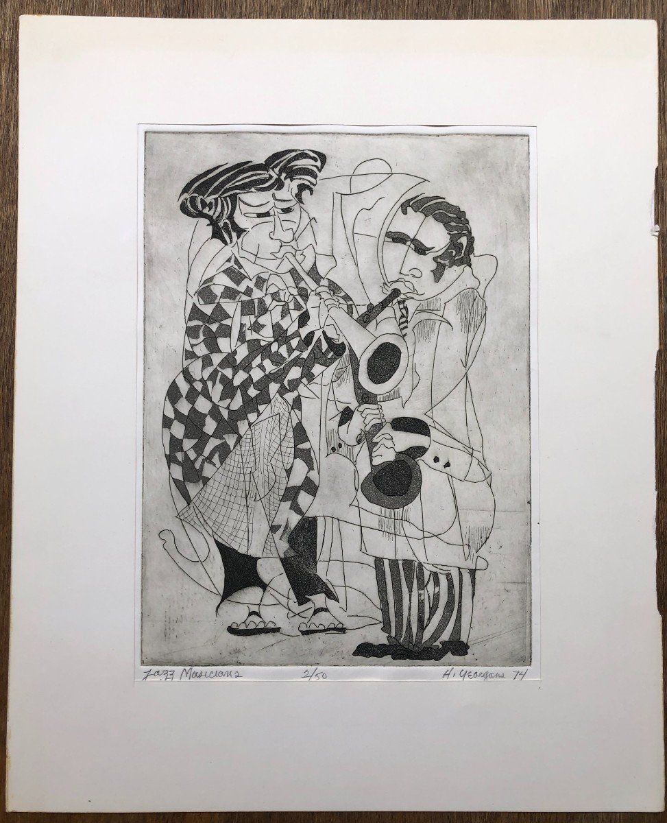 Hartwell Yeargans American School (1915-2005) Engraving 1974 Jazz Musicians-photo-2