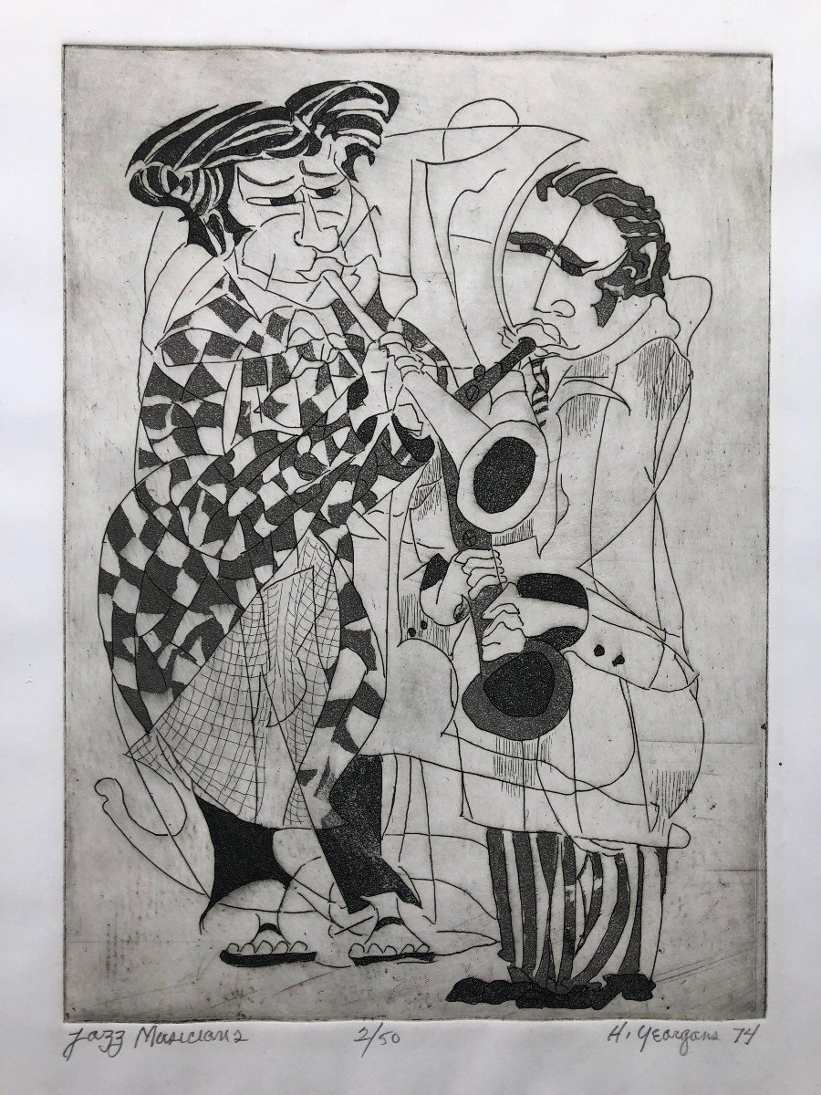 Hartwell Yeargans American School (1915-2005) Engraving 1974 Jazz Musicians