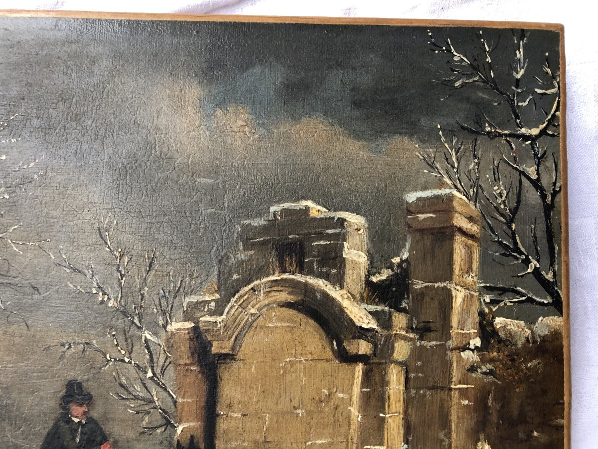 Fontaine sous la neige - ruines- vie paysanne et cavaliers, Louis-claude Mallebranche 1790-1838-photo-4