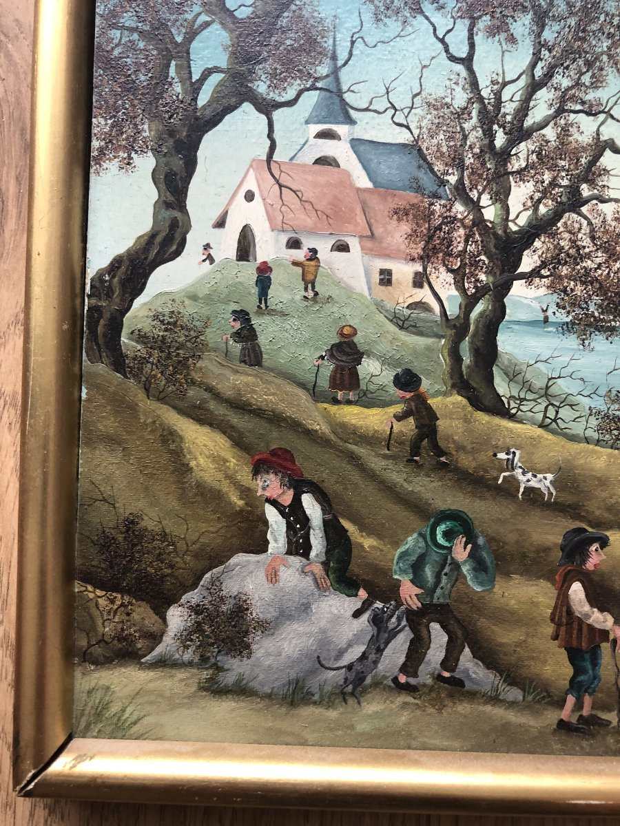 Mimma Indelli Oil Painting Naive Art Village-photo-3