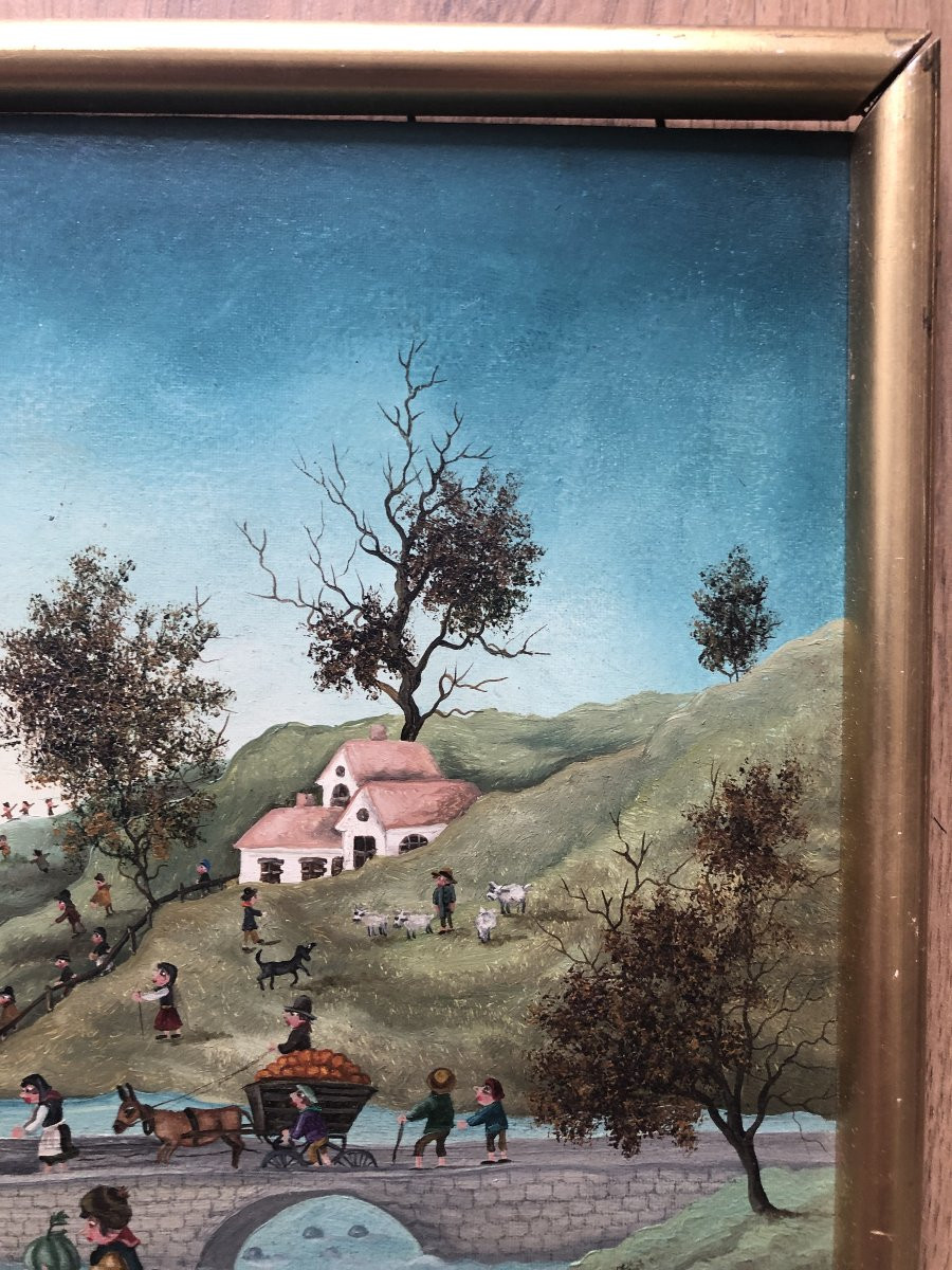 Mimma Indelli Oil Painting Naive Art Village-photo-4