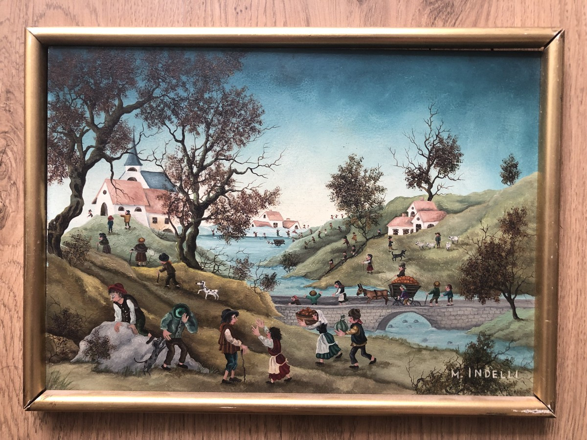 Mimma Indelli Oil Painting Naive Art Village