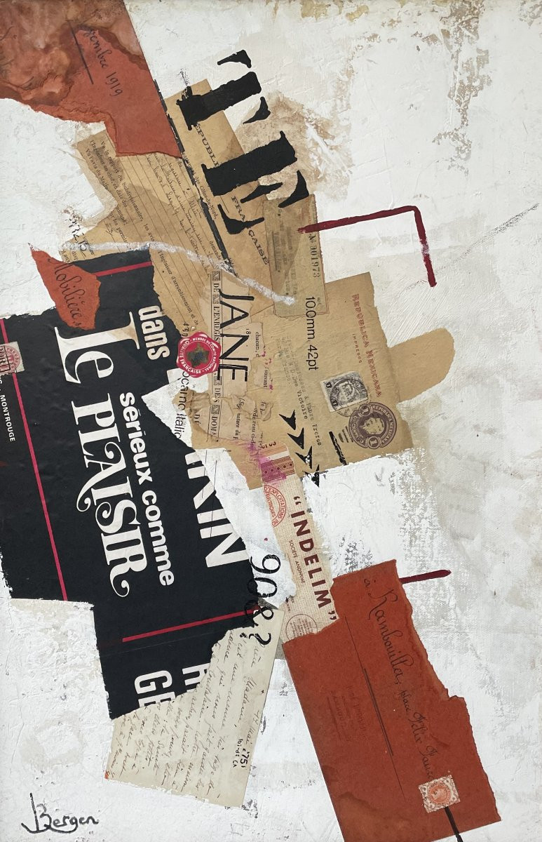 Bergen (born In 1954) Collage Painting 59x39cm-photo-2