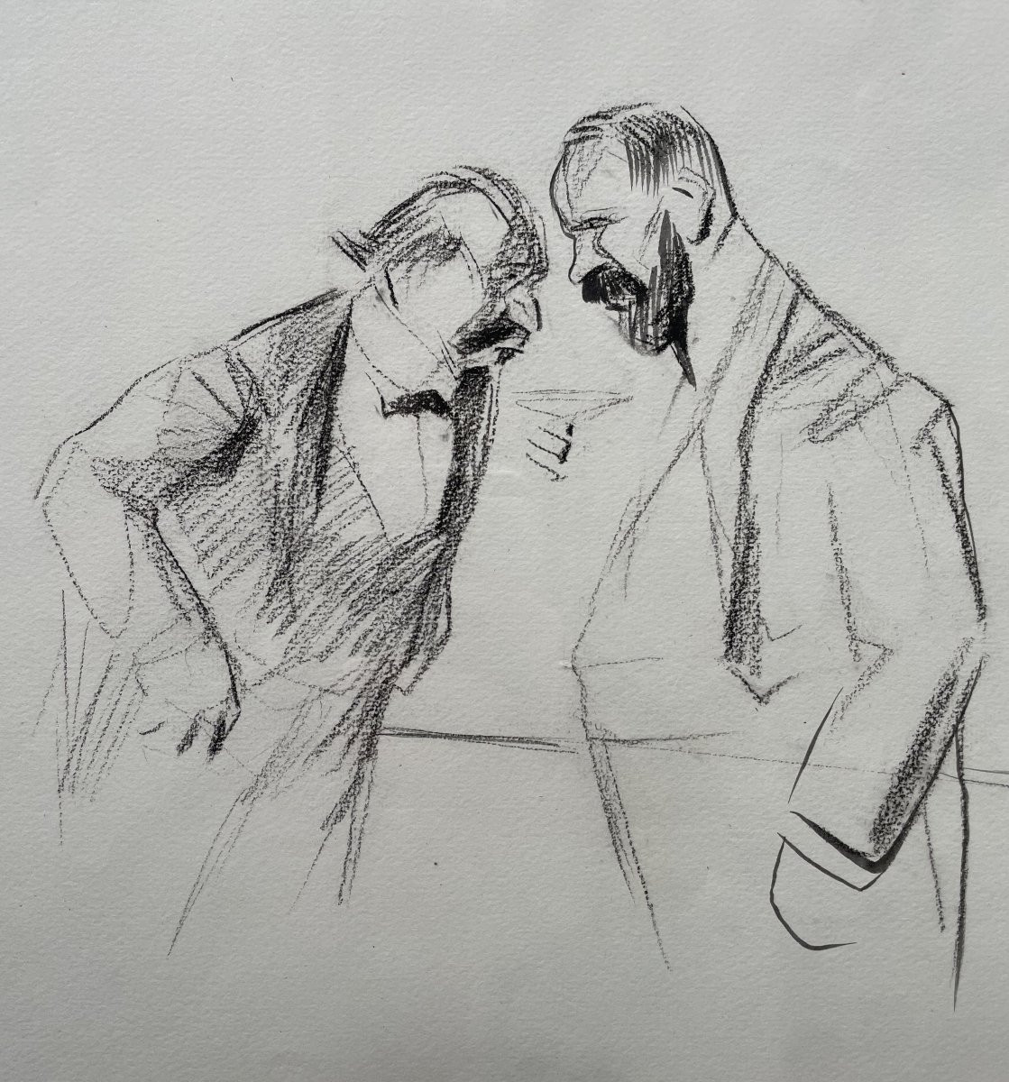 Jean-louis Forain Original Drawing Conversation Men Tailcoat-photo-1