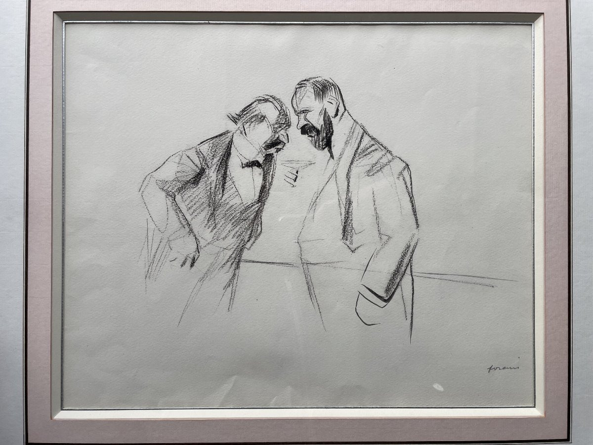 Jean-louis Forain Original Drawing Conversation Men Tailcoat-photo-2