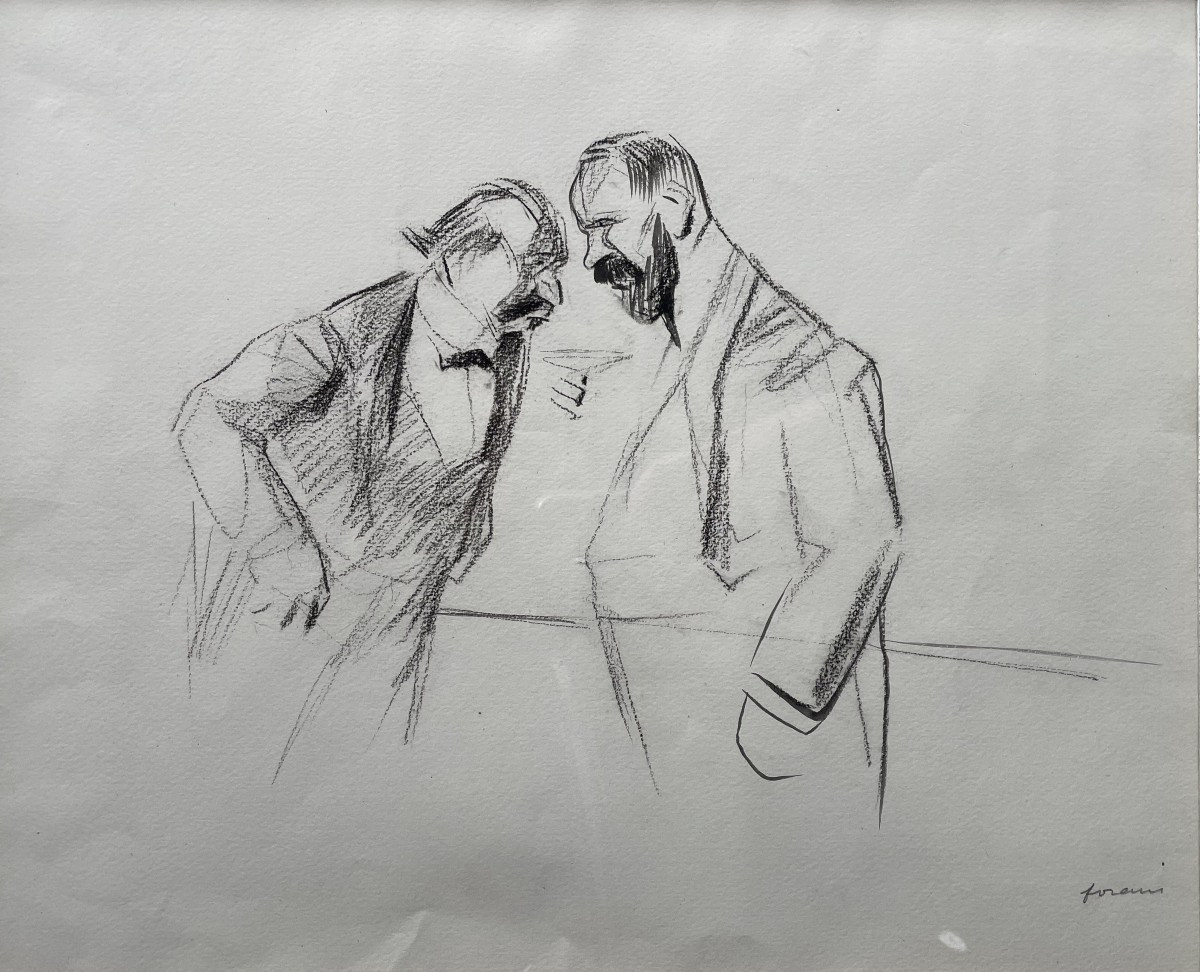 Jean-louis Forain Original Drawing Conversation Men Tailcoat