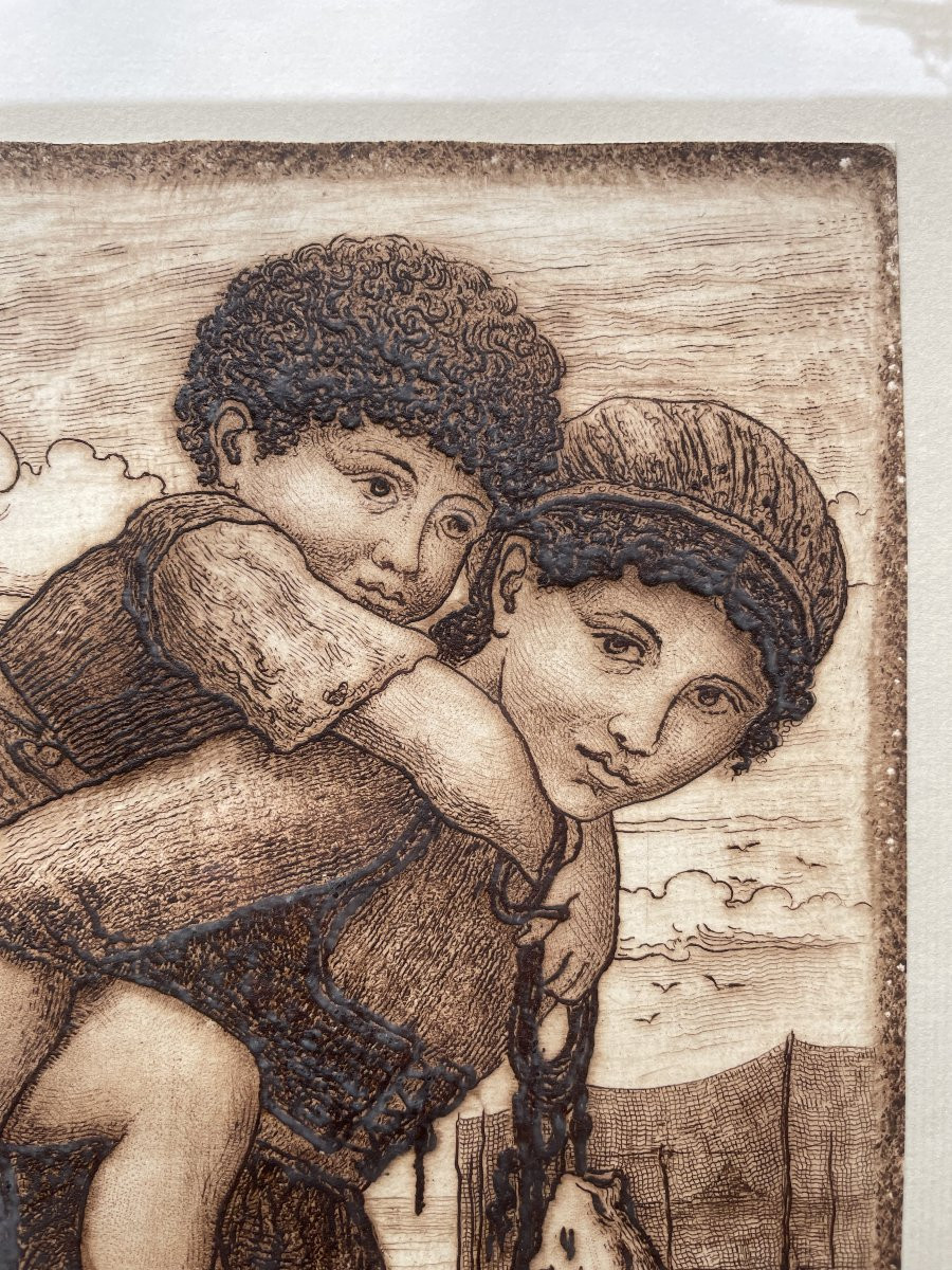 Eau forte Pêcheuse et son enfant blessé Arthur Henri Lefort des ylouses-photo-3