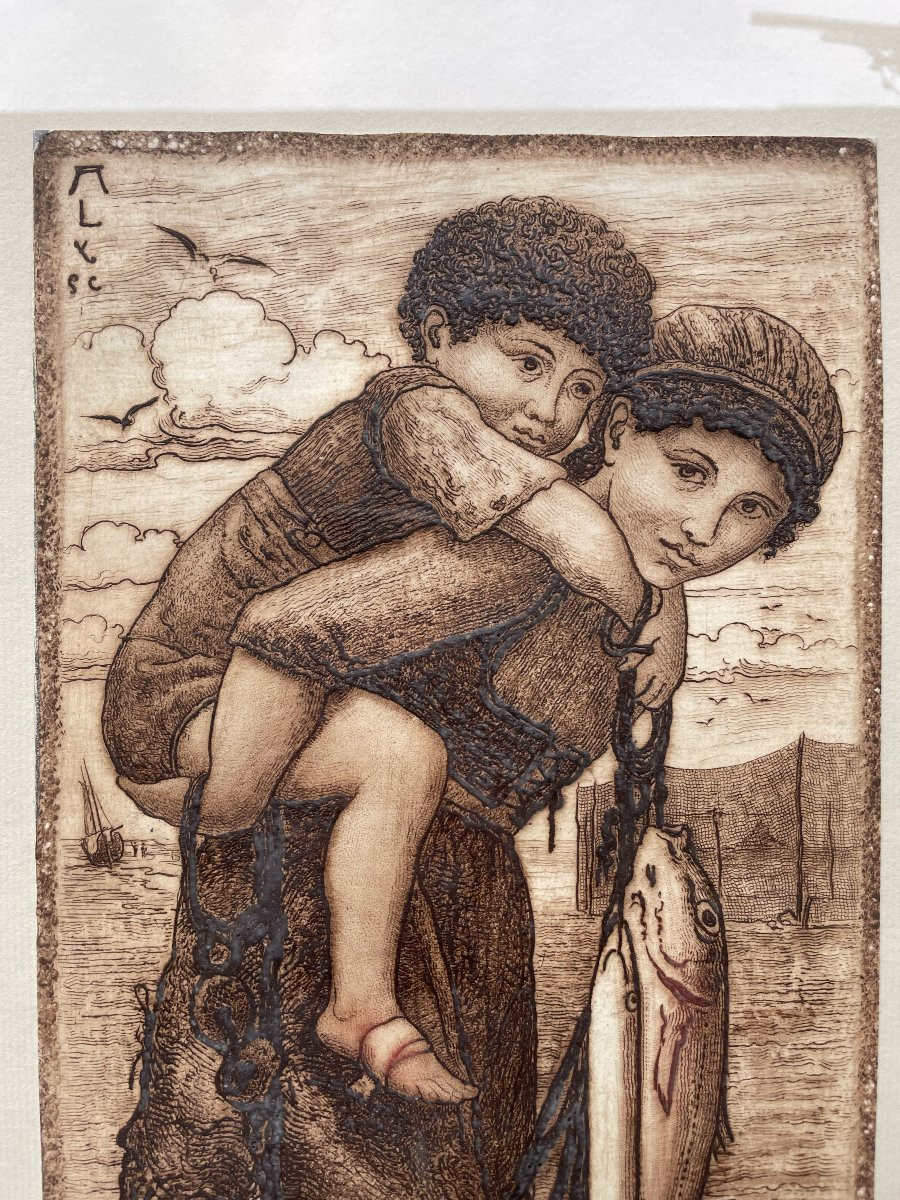 Eau forte Pêcheuse et son enfant blessé Arthur Henri Lefort des ylouses-photo-4