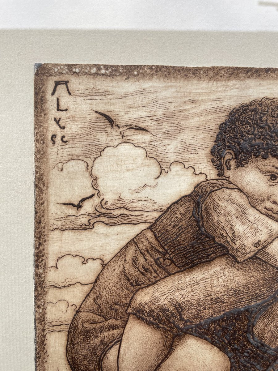 Eau forte Pêcheuse et son enfant blessé Arthur Henri Lefort des ylouses-photo-1