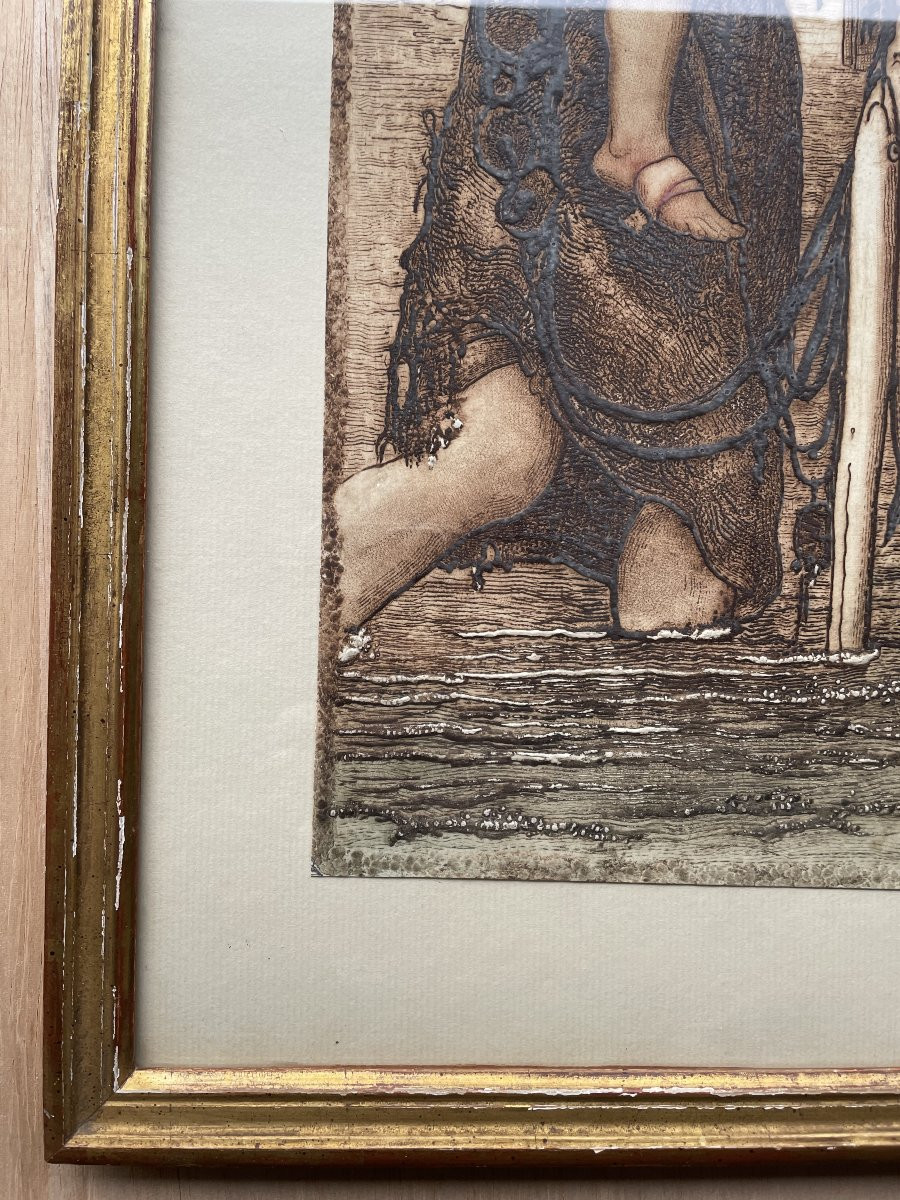 Eau forte Pêcheuse et son enfant blessé Arthur Henri Lefort des ylouses-photo-6