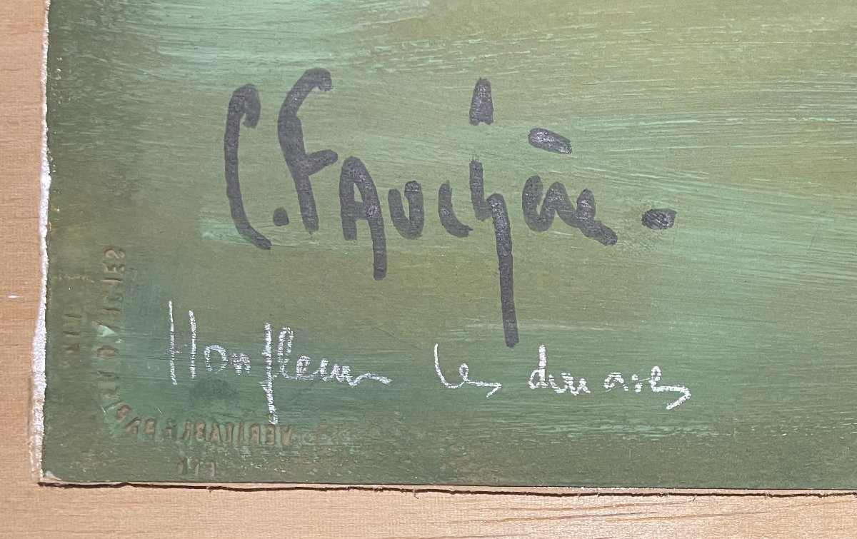 Gouache HONFLEUR Claude Fauchère (1936-2019) Marine Port maritime Grues Docks-photo-5