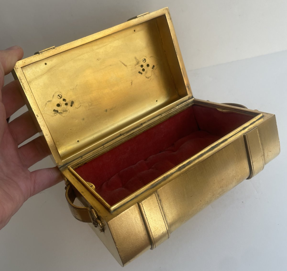 Antique Compendium, Circa 1870, Gilt And Enameled Brass, Decorated With Two Buckles.-photo-2