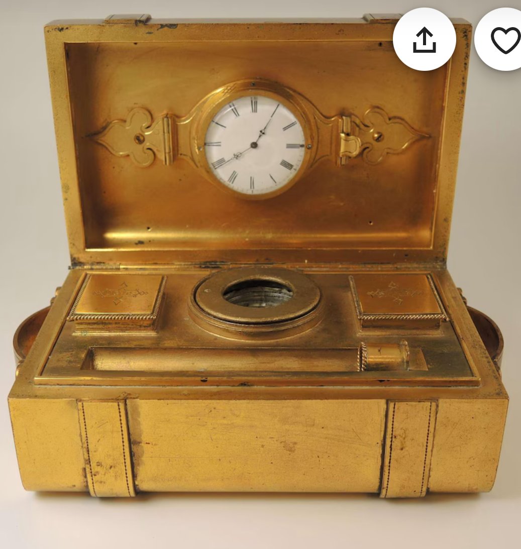 Antique Compendium, Circa 1870, Gilt And Enameled Brass, Decorated With Two Buckles.-photo-1