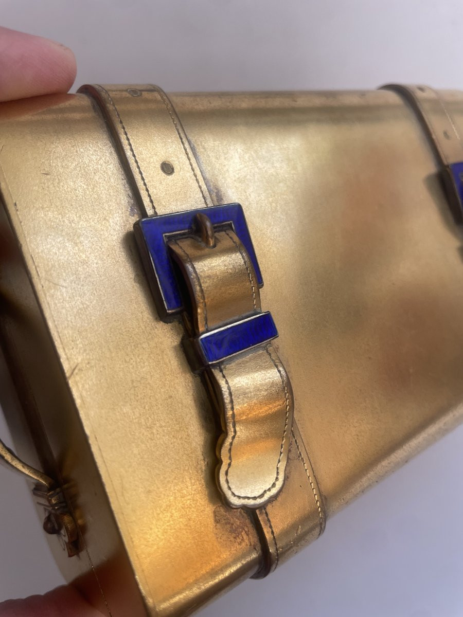 Antique Compendium, Circa 1870, Gilt And Enameled Brass, Decorated With Two Buckles.-photo-3