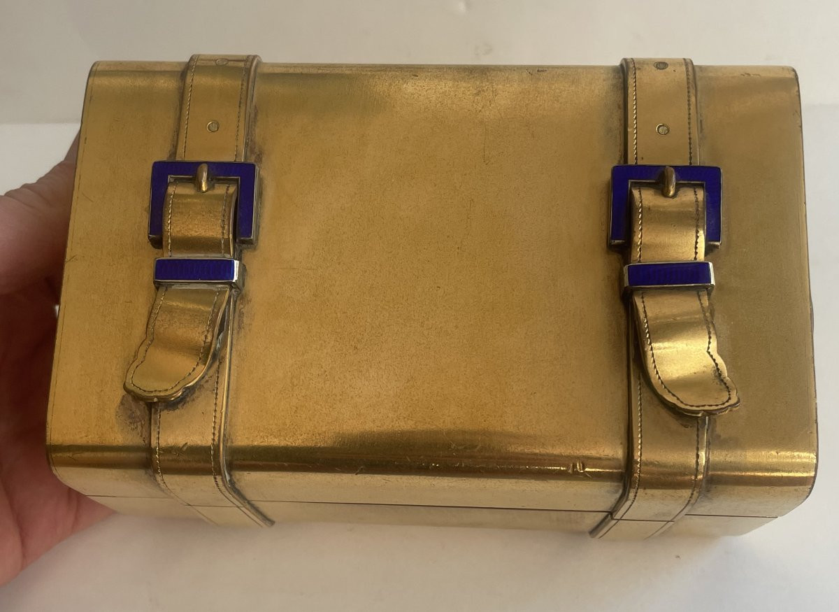 Antique Compendium, Circa 1870, Gilt And Enameled Brass, Decorated With Two Buckles.-photo-4