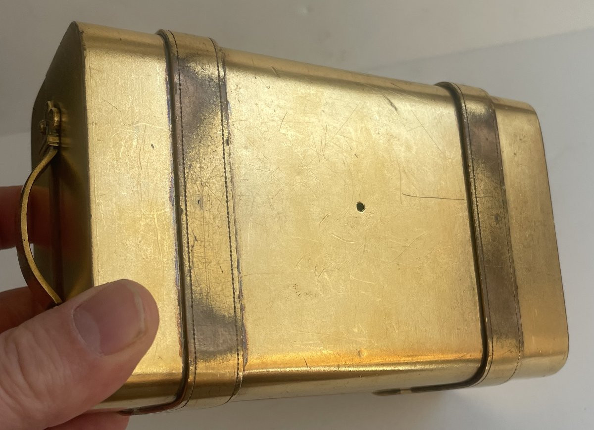 Antique Compendium, Circa 1870, Gilt And Enameled Brass, Decorated With Two Buckles.-photo-6