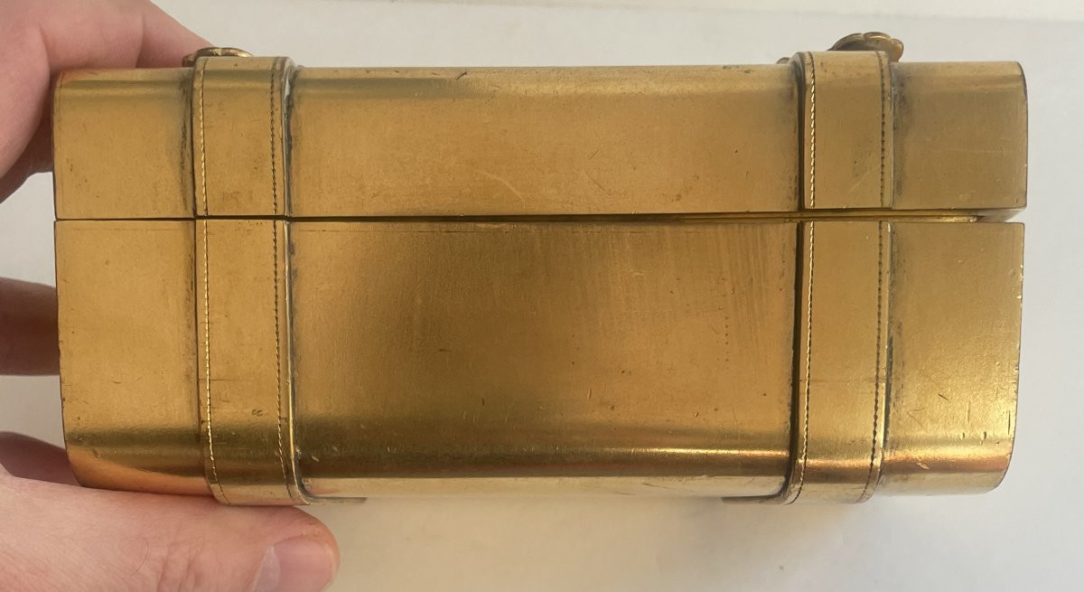 Antique Compendium, Circa 1870, Gilt And Enameled Brass, Decorated With Two Buckles.-photo-8