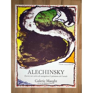 Lithograph Poster, Pierre Alechinsky, Inks On Navigation Charts, 1981 Maeght