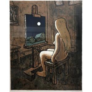 Lithographie 1969 "clair De Lune" Georges Malkine, Surréalisme