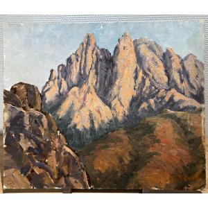 Corsica, Mountain Landscape, Oil On Canvas Cardboard, Robert Bénard (1908-1996)