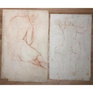 Paire De Dessins Par Alfred Auguste Janniot (1889 -1969) Etudes De Nus