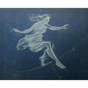 Gouache Early 20th Century, Dance, Isadora Duncan By Jules Grandjouan
