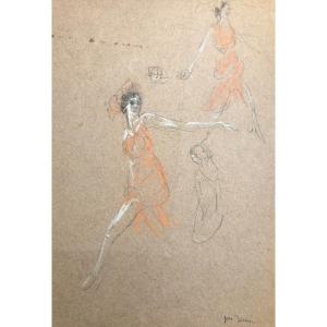 Drawing Early 20th Century, Dance, Isadora Duncan By Jules Grandjouan
