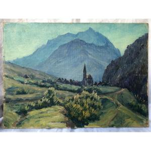 Mountain Landscape, Alpine Village Around 1950, Robert Bénard, Alps To Be Located